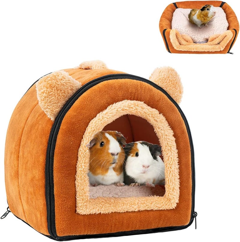 Pet Soft Guinea Pig & Rabbit Cozy Hideout House - Small Animal Bed for Guinea Pigs, Rabbits, Hamsters, Rats & Chinchillas Cave Bed (Brown) - Image 1